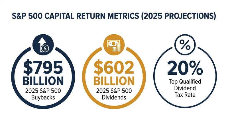 A breakdown of recent capital return volumes and the top tax rate applied to dividend distributions.