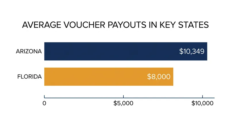 Average annual per-pupil payouts for universal voucher programs in Arizona and Florida.