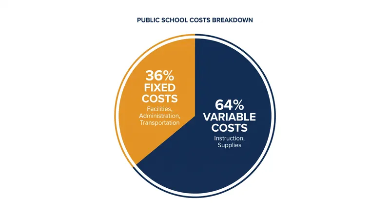 Approximately 36 percent of a school district's short-term expenses are fixed, creating stranded costs when state funding departs.