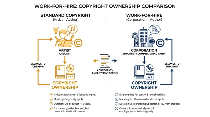 How the U.S. Copyright Act shifts authorship from the creator to the commissioning employer.