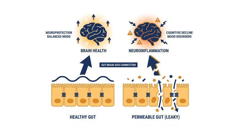 A weakened gut barrier allows inflammatory molecules to enter the bloodstream, contributing to neuroinflammation and cognitive decline.
