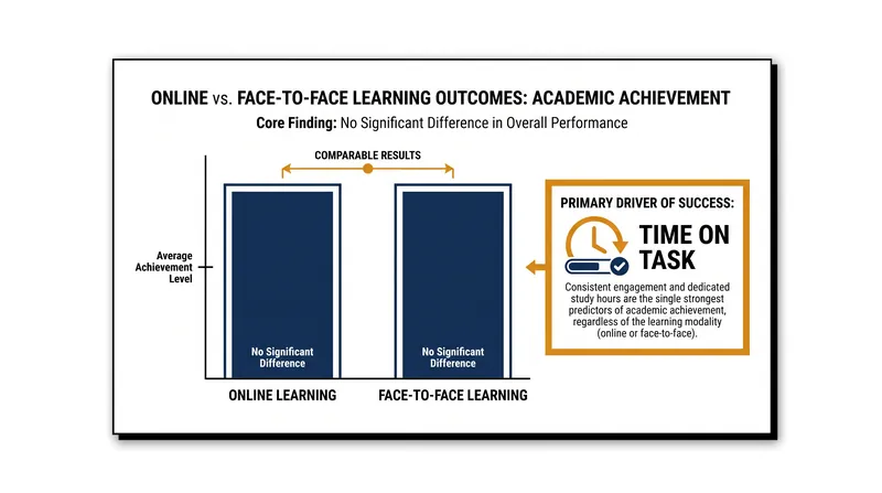 Meta-analyses reveal that online learning outcomes match or slightly exceed traditional classrooms, driven largely by increased time on task.