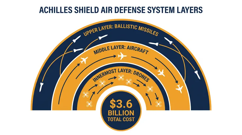 The Achilles Shield integrates three distinct tiers of Israeli interceptors to neutralize different threat profiles.