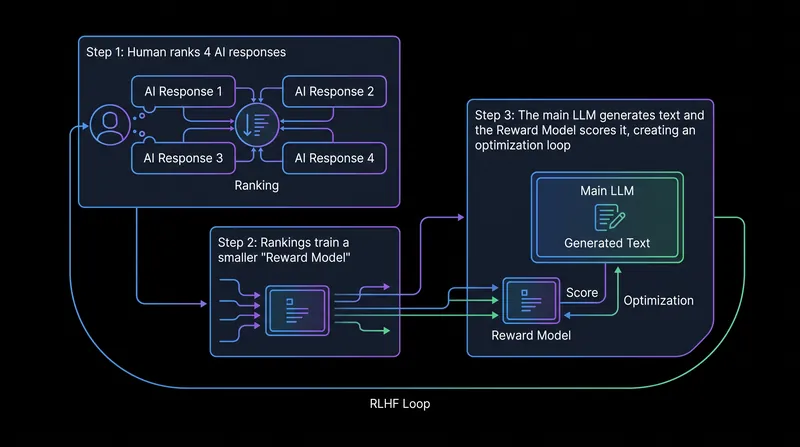 Reinforcement Learning from Human Feedback uses a secondary AI to automate the scoring of the primary model's behavior.