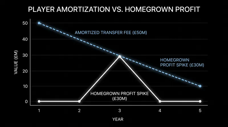 Amortization spreads purchase costs over years, while academy sales generate immediate 'pure profit' for PSR calculations.