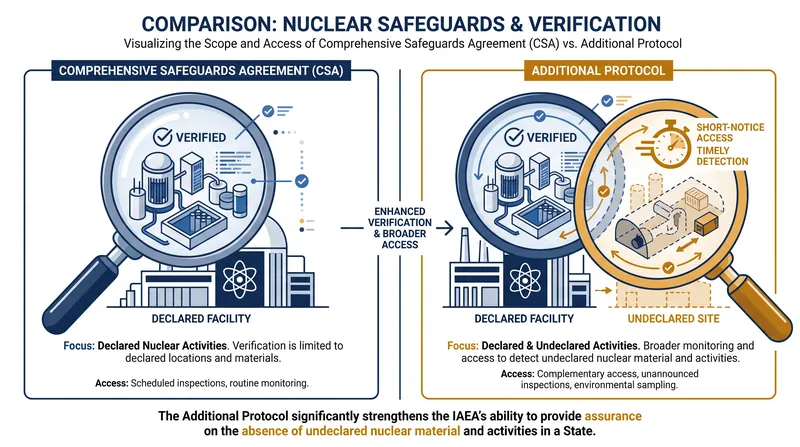 The Additional Protocol grants the IAEA expanded authority to inspect undeclared sites, closing a major loophole in the original safeguards framework.