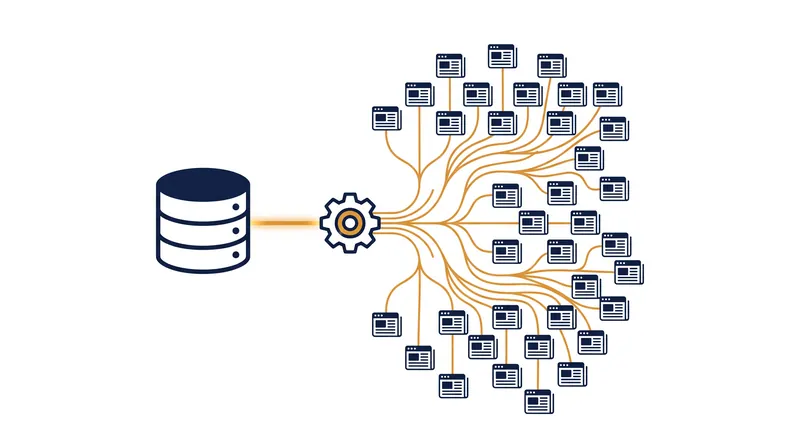 The architecture of a partisan local news network relies on central data aggregation distributed across hundreds of localized domains.