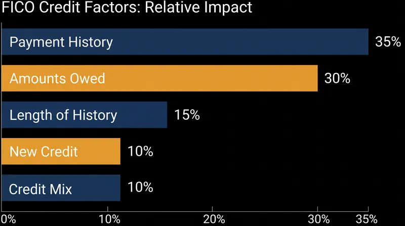 Payment history and amounts owed make up nearly two-thirds of a traditional FICO score.