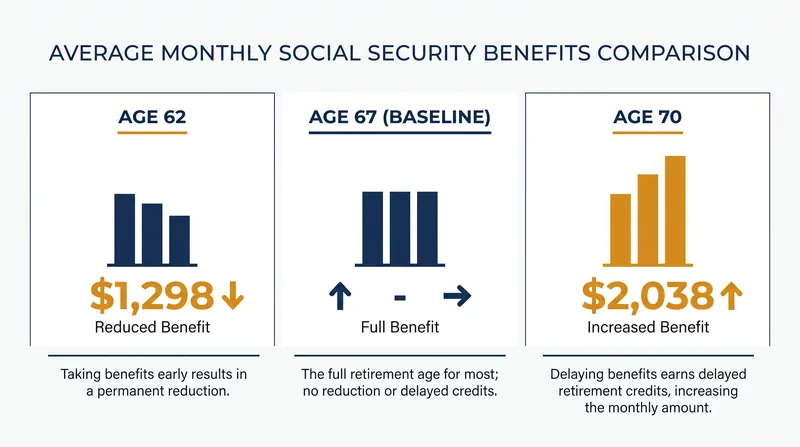 Average monthly benefits scale significantly for those who delay claiming.