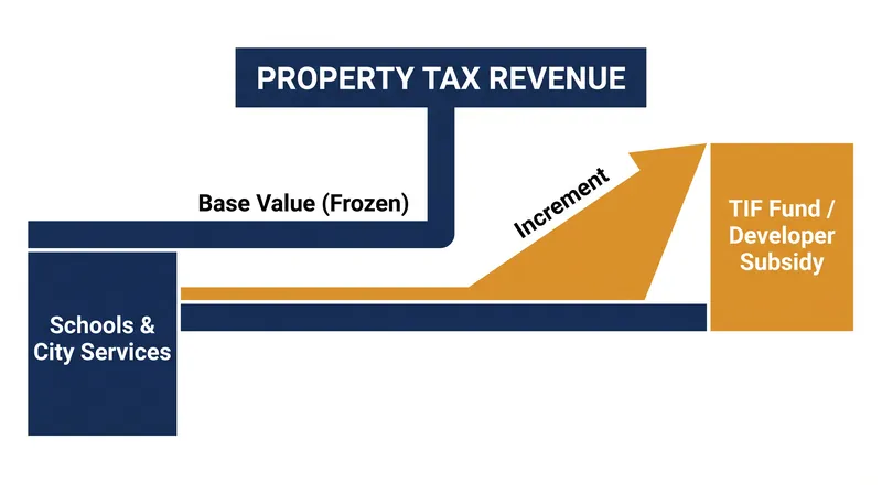 How a TIF district splits property tax revenues.