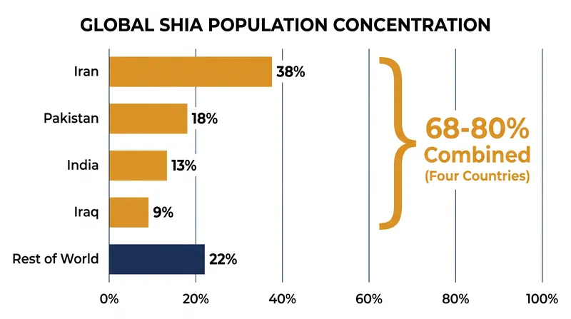 The global Shia population is highly concentrated in a handful of nations, heavily influencing regional geopolitics.