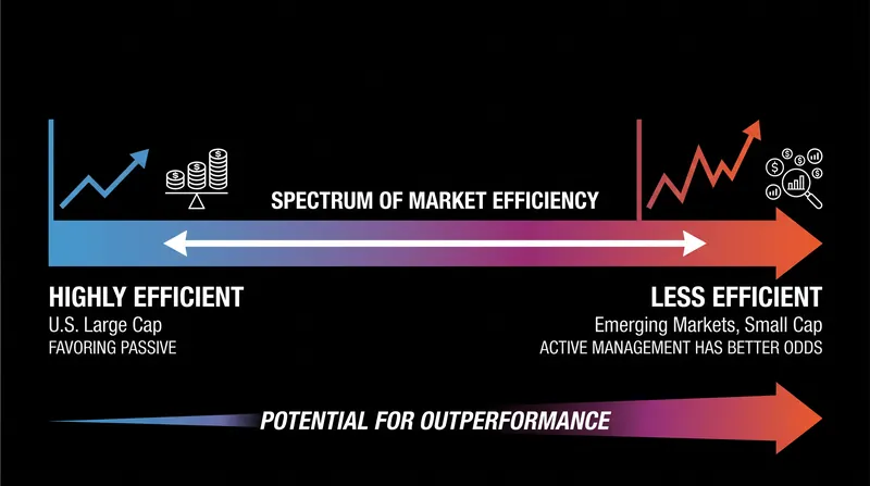 Active management has a higher probability of success in less efficient markets where information is scarce.
