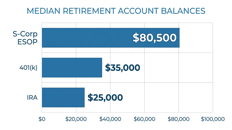 S-Corp ESOP participants accumulate significantly higher balances than traditional 401(k) averages.