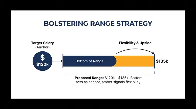 The bolstering range strategy uses the target salary as the floor of the initial request.