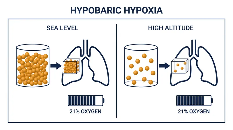While the percentage of oxygen remains constant, lower barometric pressure at altitude means fewer molecules are inhaled with each breath.