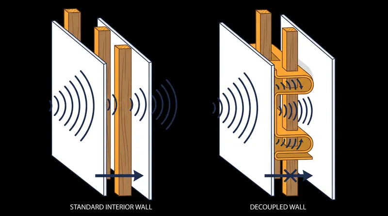 How decoupling prevents acoustic vibrations from transferring through structural framing.