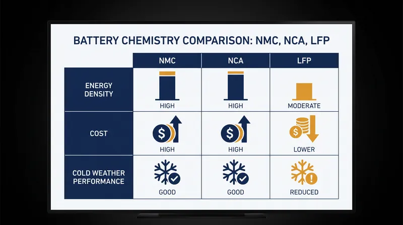 Comparing the core attributes of the three dominant electric vehicle battery chemistries.