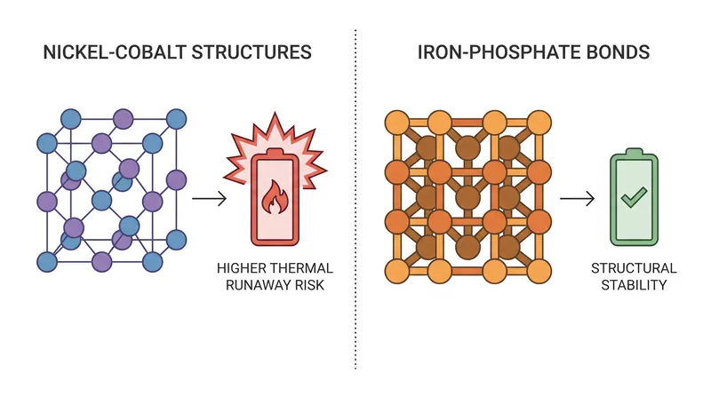 The chemical bonds in LFP batteries make them inherently more resistant to thermal runaway.