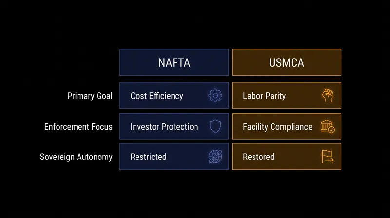 The two treaties represent fundamentally different approaches to managing cross-border economic integration.