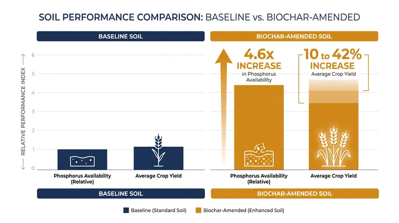 Meta-analyses show significant gains in nutrient availability and crop yields following biochar application.