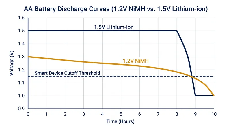 NiMH batteries cross the low-battery threshold long before they are actually empty.