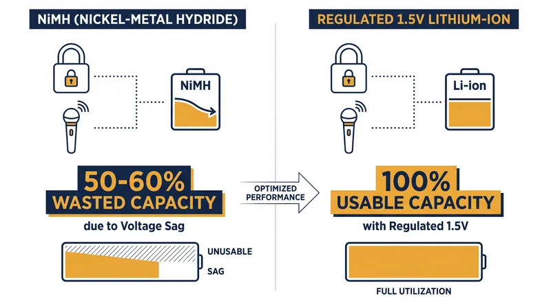 Regulated voltage allows digital devices to utilize the entire capacity of the cell.