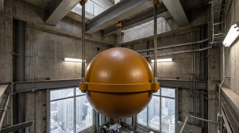 Tuned mass dampers act as giant shock absorbers, counteracting the sway of the building during high winds.