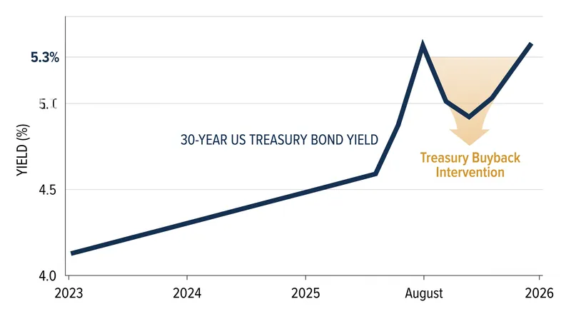 Long-term Treasury yields rebounded sharply after a brief dip caused by the Treasury Department's buyback intervention.