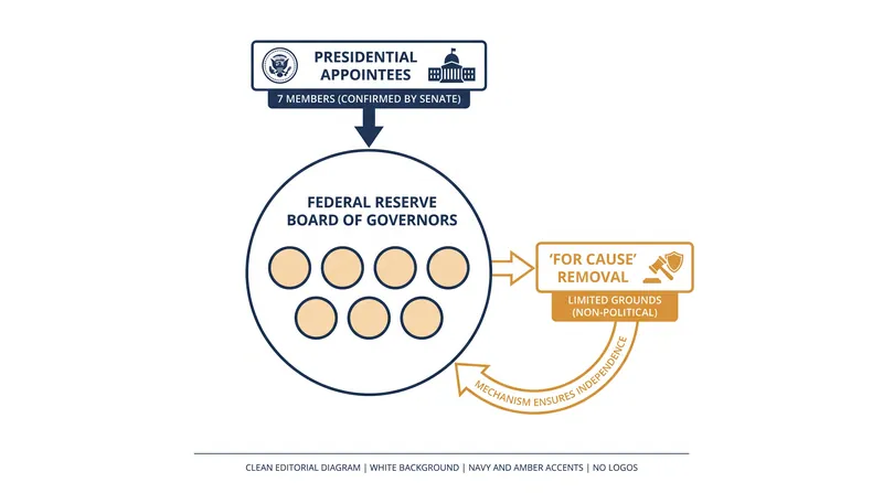 The Federal Reserve Act requires 'cause' for the removal of a governor, a statute currently being tested by the White House.