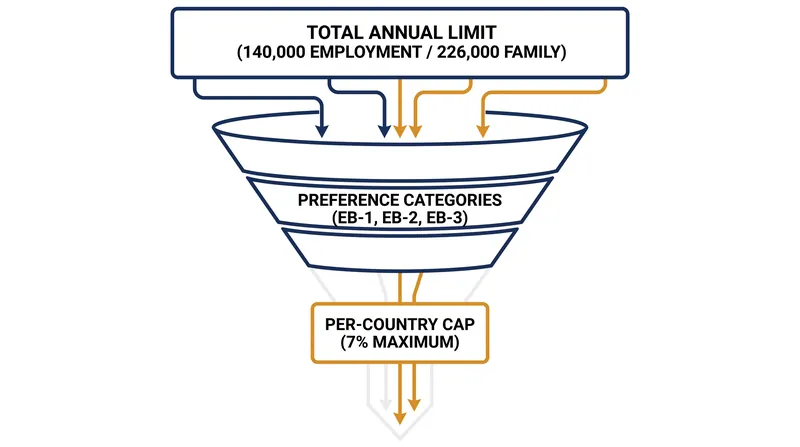 The statutory limits that dictate the movement of the Visa Bulletin each month.