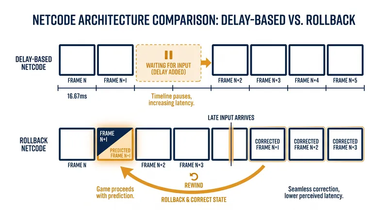 How rollback netcode decouples visual rendering from network synchronization to eliminate input delay.