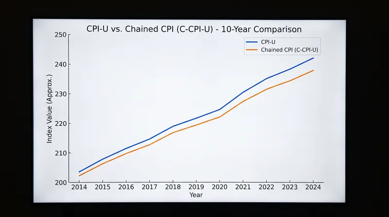 The Chained CPI, which updates consumer behavior weights monthly, typically runs slightly lower than the standard CPI-U.