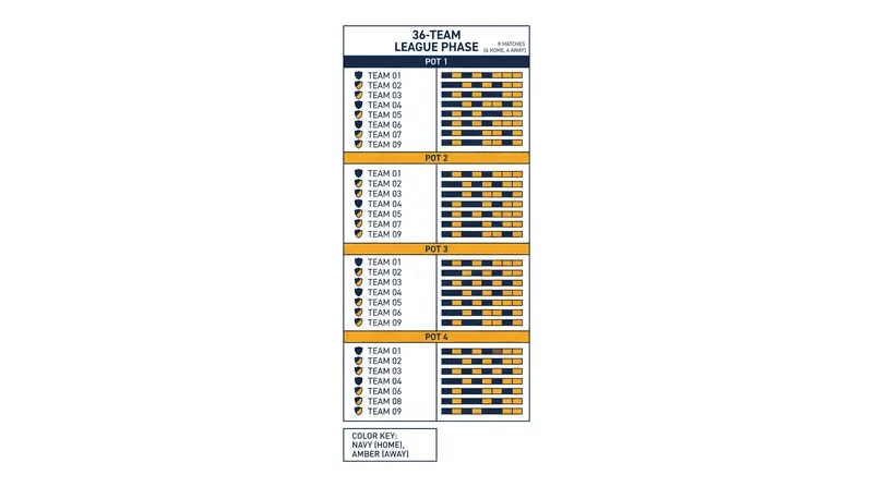 Instead of small groups, all 36 teams compete in a single massive league table.