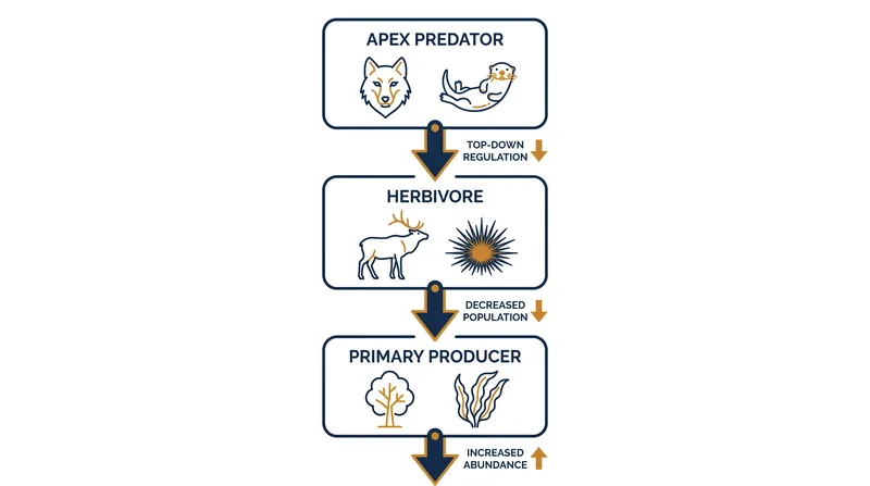 Trophic cascades demonstrate how the presence or absence of an apex predator ripples down through multiple levels of a food web.