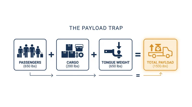 The Payload Trap: Tongue weight from your trailer eats directly into the capacity you have left for passengers and gear.