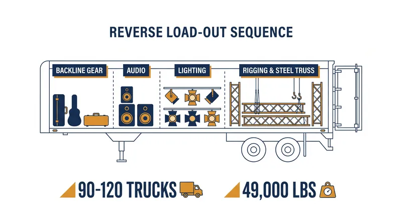Trucks are loaded in reverse order so the equipment needed first comes off the ramp immediately.