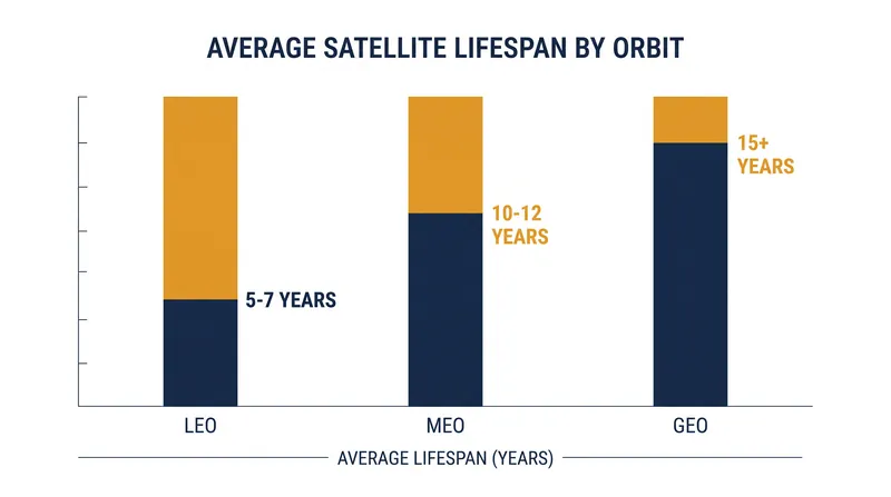 Atmospheric drag at lower altitudes severely limits the operational lifespan of LEO satellites.