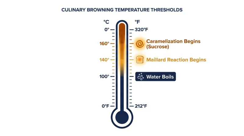 Browning reactions are strictly gated by temperature, making moisture control critical.