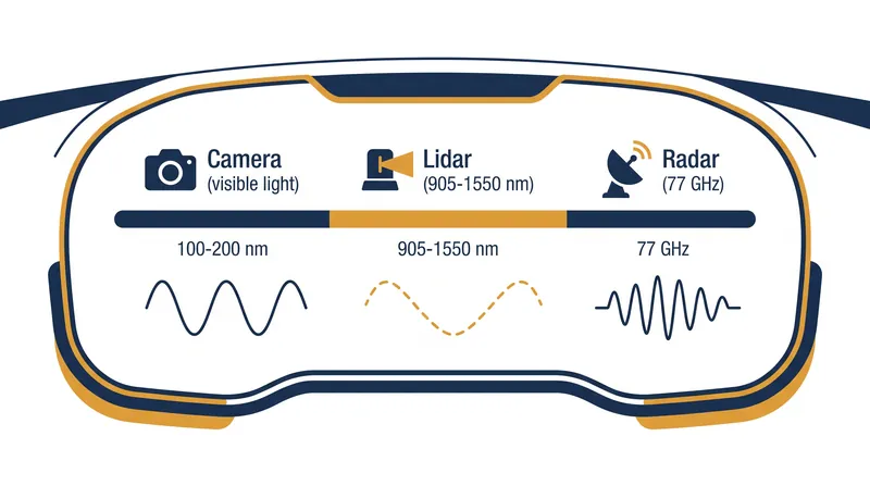 Cameras, Lidar, and radar operate on entirely different frequencies, giving each unique physical advantages.