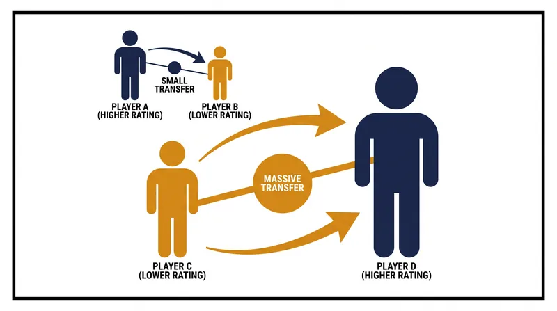 The original Elo system relies on a zero-sum exchange based on expected outcomes.