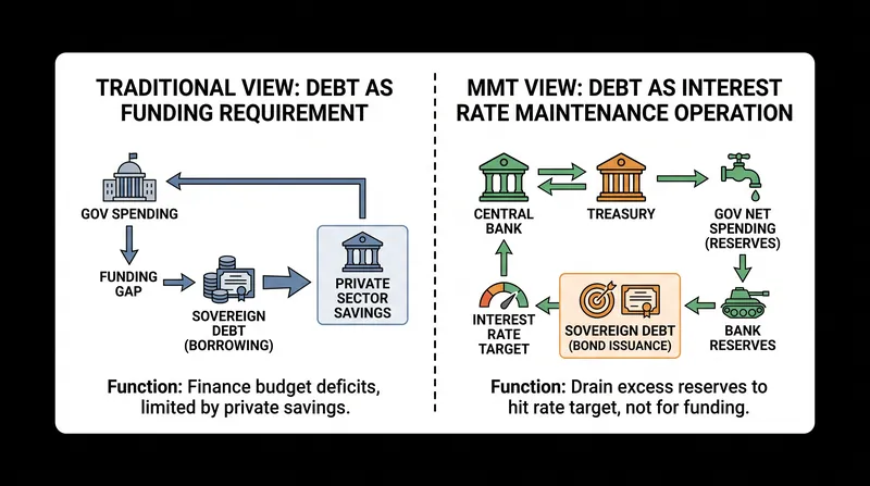 MMT redefines the purpose of sovereign bond issuance from raising revenue to managing interest rates.