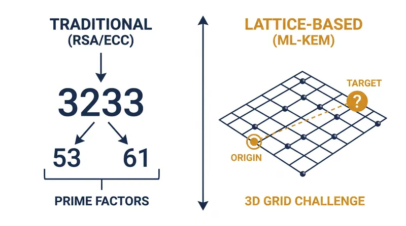 While traditional encryption relies on factoring prime numbers, post-quantum algorithms rely on navigating complex geometric grids.