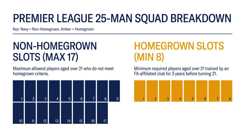 The maximum allowance for non-homegrown players in a Premier League squad is strictly capped at 17.