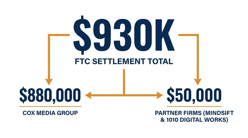 The settlement mandates financial redress for small businesses that purchased the deceptive service.