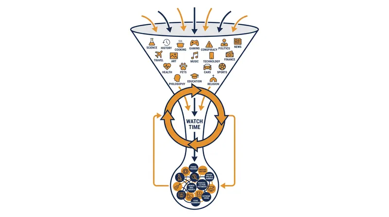 The algorithm aggressively narrows content diversity to minimize the risk of a user leaving the application.