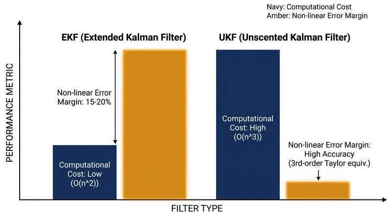While the UKF offers superior accuracy in non-linear movements, its computational scaling often makes the EKF the practical choice for micro-robotics.