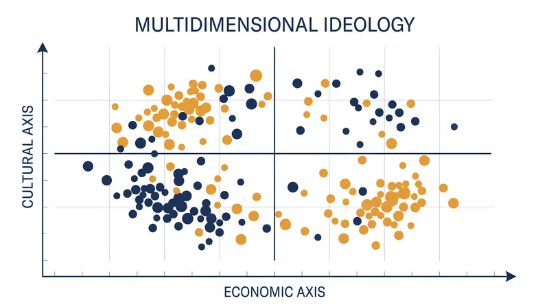 When politics moves beyond a single left-right line, finding a single median voter becomes geometrically impossible.