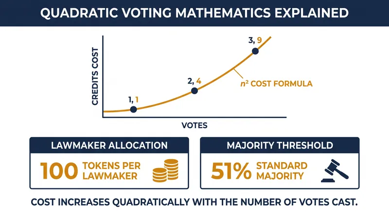 The quadratic cost curve forces voters to make calculated trade-offs across a ballot.