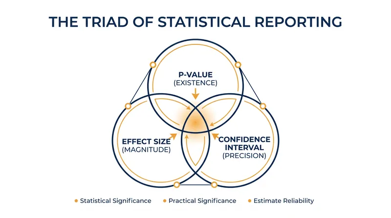 Modern scientific consensus requires all three metrics to accurately evaluate research claims.