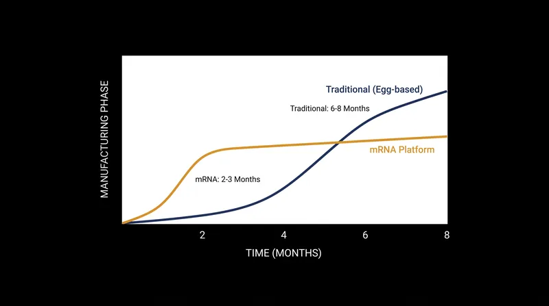Manufacturing timelines: Traditional vs. mRNA platforms.